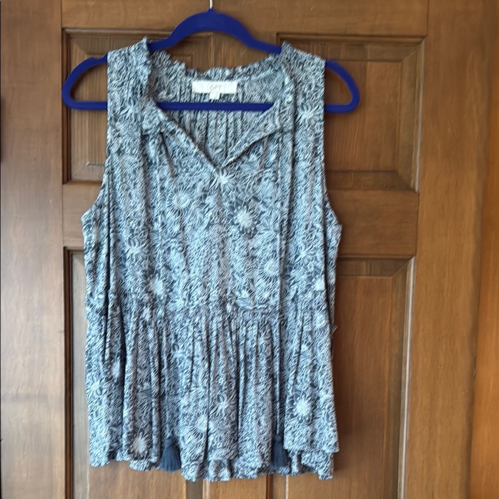 LOFT Blue and White Pleated Blouse